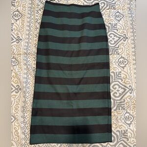 Mango Black and Dark Green Striped Pencil Skirt
